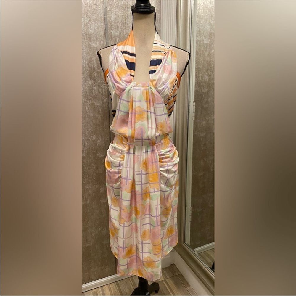 NWT Nina Ricci Elegant Multicolor Halter  silk Dress, US4
